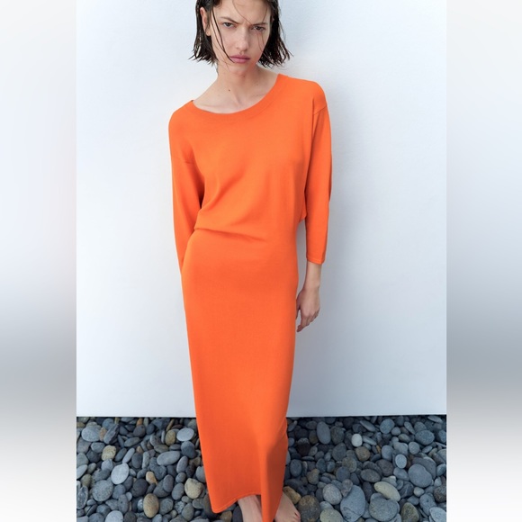 ZARA OPEN BACK LONG KNIT DRESS - Picture 4 of 9